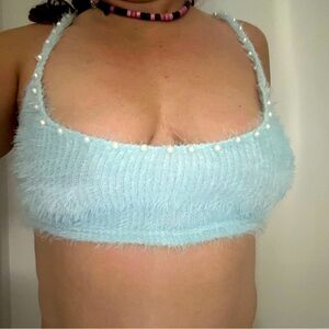 Fuzzy blue bra